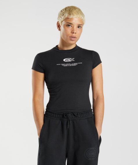 Women's Gymshark GS10 Year Body Fit T-Shirts Black | CA 5876DA